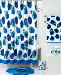 Your bath, in bloom. Taking inspiration from American artist Vera Neumann's classic silk scarves, the Poppies shower curtain features a bold, modern poppy design in refreshing shades of blue.