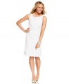 Lacy appliques on bright white fabric is right on-trend this season. Get the look in Charter Club's feminine sheath dress!
