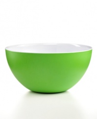A summertime must, the Victorian serving bowl from QSquared mixes solid green and white in go-anywhere melamine.