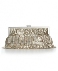 Light up your look with a fabulous evening clutch featuring metallic mesh ruffles. This fabulous design by Jessica McClintock pairs perfectly with your favorite LBD.