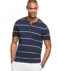 The summer is heating up and so is your style with this striped henley from Perry Ellis.