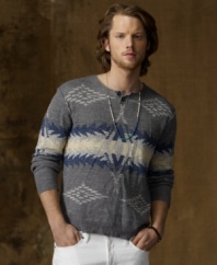 A bold Beacon pattern gives an urban-meets-outdoors vibe to this long-sleeved Henley in soft slub cotton