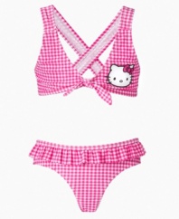 Put the pieces together for a perfect fit. Just like a puzzle this sweet gingham bikini from Hello Kitty is just the piece she needs for warm-weather fun.