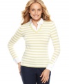 A striped sweater with an inset collar lends a layered look to this easy top from Charter Club. Pair it with slim pants for put-together style.