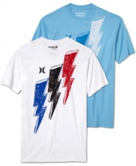 It's electric!. Let this graphic tee from Hurley hit your casual wardrobe like a lightning bolt.