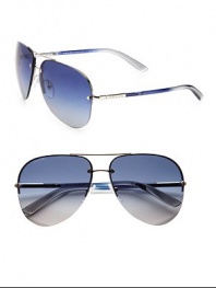 Double-bridge design and tubular stems with logo detail define this classic aviator style. Available in silver frames with blue gradient lenses.MetalLogo temple detail100% UV ProtectionMade in Italy