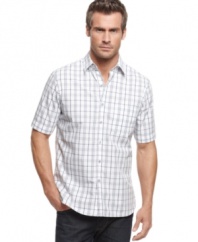 Slim for the win. Show off your best silhouette in this slim-fit plaid shirt from Tasso Elba.