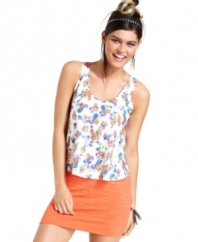 A glaze of clear sequins lends a ton of sheen to this floral-print tank top from Material Girl! For a look that ups your cute-factor, pair the top with an equally fun skirt!