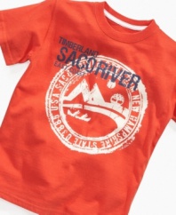 Time to relax. Lounging will be his favorite activity in this tranquil graphic t-shirt from Timberland.