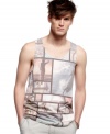 Piece together a cool new casual look with this graphic tank from Bar III.