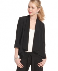 BCX ditches the classic blazer structure in favor of a draped and flowy silhouette in this uber-chic rendition that's worthy of a master of style!