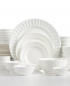 Classic style, modern convenience. The Paloma Embossed dinnerware set is big on elegance with service for six plus extra bowls crafted of versatile white porcelain.