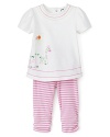 Striped leggings and an embroidered swing top balance the super-cute and the classic with aplomb.