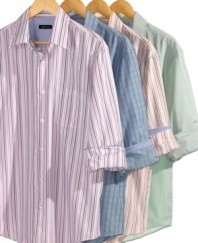 Roll with style. These dobby striped shirts from Van Heusen upgrade your casual or business wardrobe.