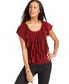 Tiered ruffles add pizzazz to this Elementz top. Pair it with slim black pants for a no-fuss look!