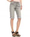 Say bye-bye to boring blues in these cuffed Bermuda shorts in a versatile grey wash from DKNY Jeans. Pair them with a  peasant top or A-line tank top!