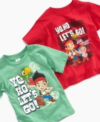 The gang's all here. Fun will take flight thanks to these Neverland Pirates tees from Mad Engine.