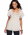Style&co.'s embellished peasant tunic makes a pretty way to top off your favorite jeans and capris!