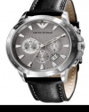 Emporio Armani Quartz, Gunmetal Gray Dial with Black Leather Band - Men's Watch AR0635