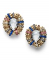They may be faux, but they're just as fashionable. These chic, clip-on stud earrings embrace all the dazzle that a diminutive design can hold with blue, beige, clear, and pink crystals around a pear-cut crystal center. Earrings by Bar III are crafted in gold tone mixed metal. Approximate diameter: 1-1/4 inches.