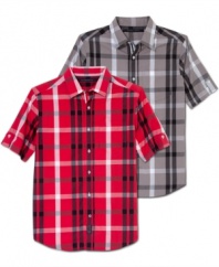 Check yourself. This big plaid shirt from Sean John is a stylish standard you can make your own.