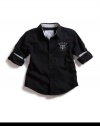GUESS Kids Boys Shirt with Roll-Up Sleeves, BLACK (2T)
