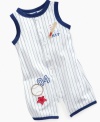 Step up to the plate. Get your slugger ready for the game-time with this sporty romper from First Impressions.