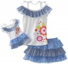Dollie & Me Girls 2-6x Sweet Heart Rose Ruffle Top With Tiered Skooter And Matching Doll Garment, Light Blue, 3