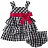 LilyBird Baby-girls Infant Print Dress, Black Plaid/Pink Bow, 18 Months