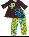 Rare Editions Girls 2-6X Soutach Applique Button Back Shirt And Legging Set, Brown/Turquoise/Lime, 6