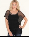 GUESS Allie Short-Sleeve Sequined Top, JET BLACK MULTI (SMALL)