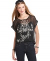 Edgy with a rocker vibe, Fire's sheer top makes a statement! Pair it over a dark cami for a trend-forward look.