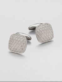 Rounded corners lend an elegant flare to this square cuff link design with engraved gancini logo detail.PalladiumAbout ¾ diam.Made in Italy