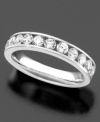 Radiant round-cut diamonds (1 ct. t.w.) are displayed in a classic channel setting on this 14k white gold ring.