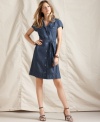 A practical shirtdress looks fresh in denim from Tommy Hilfiger. Pair it with quirky accessories for polished, preppy style!