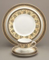 In 18th century England, Josiah Wedgwood, creator of the world famous Wedgwood ceramic ware, established a tradition of outstanding craftsmanship and artistry which continues today. The exotic India dinnerware pattern presents a pattern of exquisitely detailed, diminutive florals on a yellow and deep blue band against pure white bone china.