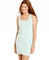 Gold-tone buttons and sea-foam stripes add nautical whimsy to this sun dress from Tommy Girl!