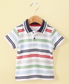 Color him handsome in this smart, striped polo shirt from First Impressions.