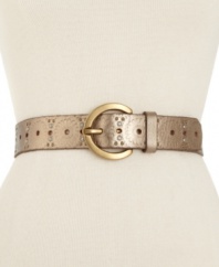 Playful and fiercely fashionable. Medallion perforations lend charm to this leather belt by Fossil.