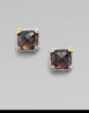 From the Linen Collection. A small cushion-cut smokey quartz stone shimmers in a sterling silver and 18K gold setting.Smokey quartz 18K gold Sterling silver Width, about ¼ Post backs Imported 