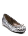 Say hello to twinke toes: Juicy Couture's shimmering sequins flats are accented by jewels and sweet bows.