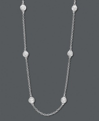 Get trendy style and a hint of sparkle, too. Trio by Effy Collection necklace features seven stations of round-cut, bezel set diamonds (1/2 ct. t.w.) strung on a delicate 14k white gold chain. Approximate length: 16 inches + 2-inch extender.