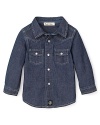 A classic button-down shirt in perennial chambray denim from Pearls & Popcorn.