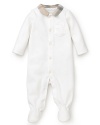 A pajama onesie from Burberry, crafted in the softest cotton velour to ensure comfortable little ones.