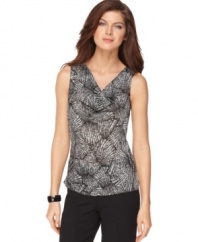 Skip the solids-layer a printed cami, like this one from Tahari by ASL, below your suit jacket for extra flair.