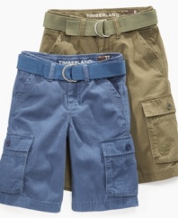 Made for walking. Or running. Or whatever else he's got in mind. These cargo shorts from Timberland will keep him comfy for those days when he's always on-the-move.