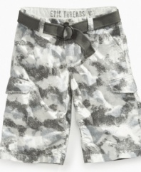 With the digital camo print on these cargo shorts from Epic Threads, he'll be doing anything but blending in.