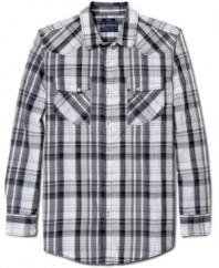 Style that lasts. Stay hip no matter what the season with this plaid shirt from American Rag.