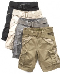 Keep his relaxed style tight with these belted cargo shorts by Request.