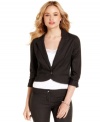 BCX updates the classic pinstripe blazer with three-quarter sleeves and chic, cropped design!